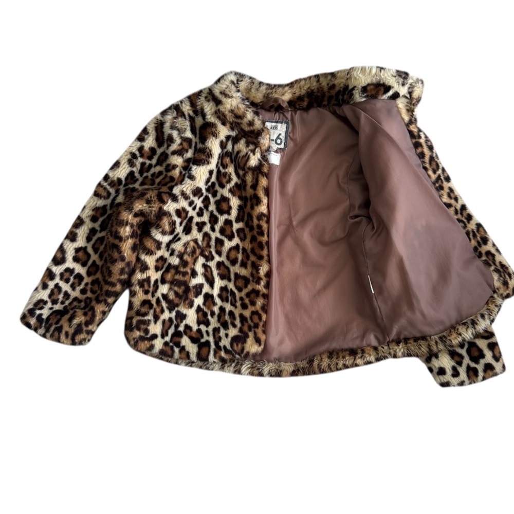Faux Fur Girls’ Leopard Print Coat, Size 5-6 — Waist Length, Super Warm - Picture 2 of 7